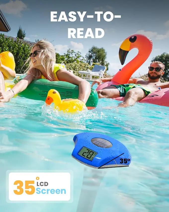 BALDR Pool Thermometer Floating Easy Read, IPX8 Waterproof, Solar Powered Digital Pool Thermometer with LCD Screen for Swimming Pool/Hot Tub/Aquarium (Navy) by GreenHaven Gardens