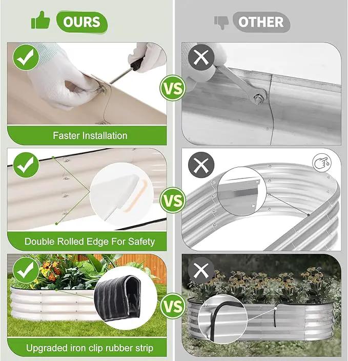 Galvanized Raised Garden Bed - 4x2x1FT Metal Planter Boxes Outdoor | Oval Steel Raised Bed Kit for Gardening with Protective Tape, Gloves for Vegetables, Flower, Herb (White) by GreenHaven Gardens