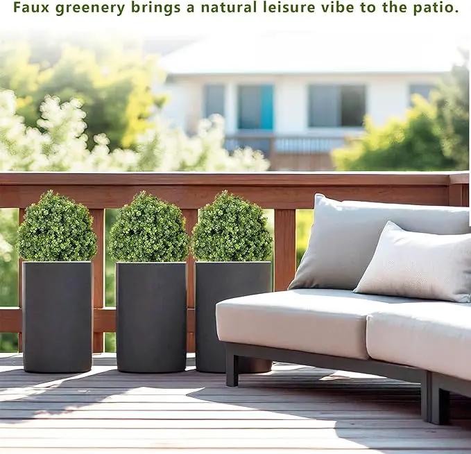 THE BLOOM TIMES 2ft Faux Boxwood Plants Outdoor Set of 2, Topiary Balls Artificial Outside Trees, 24" UV Resistant Fake Greenery Bushes & Shrubs for Front Porch Planter by GreenHaven Gardens