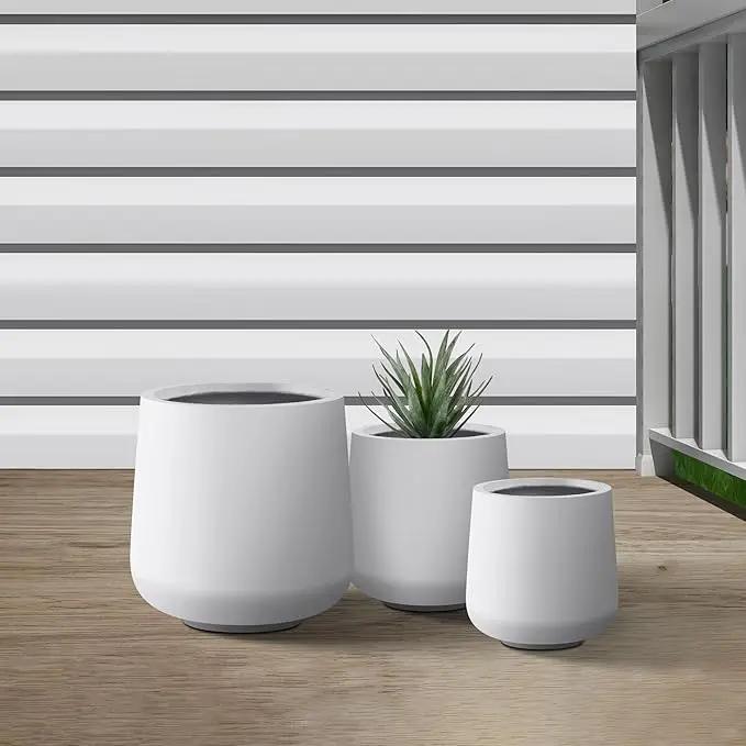Kante 15.3"+11.6"+8.2" Dia Round Concrete Planter, Large Outdoor Indoor Planter Pots Containers with Drainage Holes and Rubber Plug for Home Garden Patio, Pure White by GreenHaven Gardens