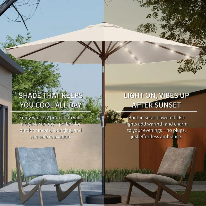 9FT Solar Umbrella 32 LED Lighted Patio Umbrella Table Market Umbrella w/Tilt and Crank, UV-Resistant Outdoor Umbrella for Pool, Garden, Deck, Creamy White by GreenHaven Gardens