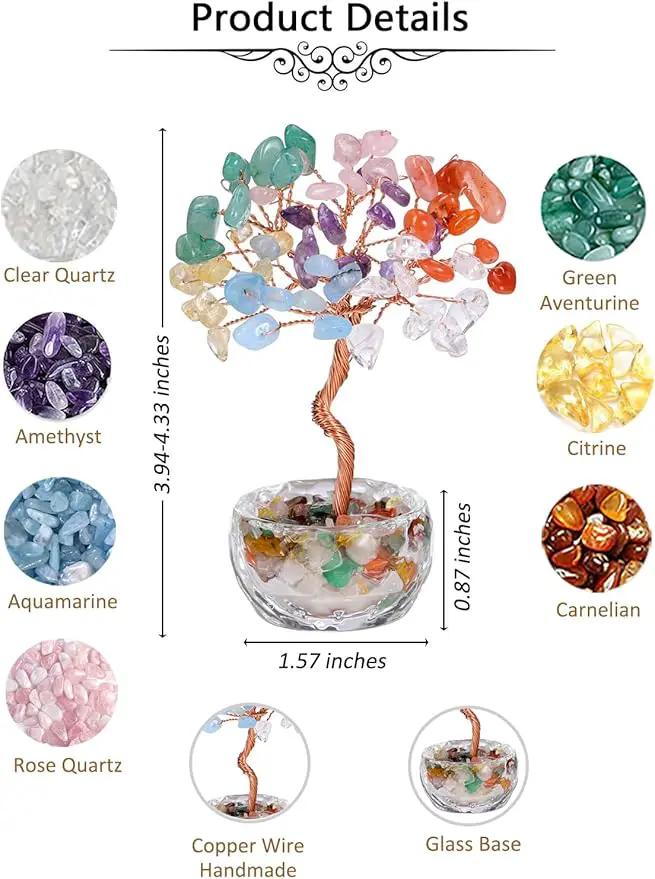 Jovivi Small 7 Chakra Crystals Tree, Natural Crystal Healing Stones Tree Glass Bowl Base Gemstone Money Trees Feng Shui Good Luck Home Desk Decor by GreenHaven Gardens