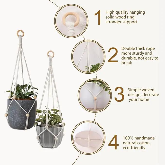 Artilady Hanging Planter for Indoor Plants Macrame Plant Hanger Large Hanging Plant Holder with Adjustable Beads Plants Basket White Rope Boho Plant Wall Decor by GreenHaven Gardens