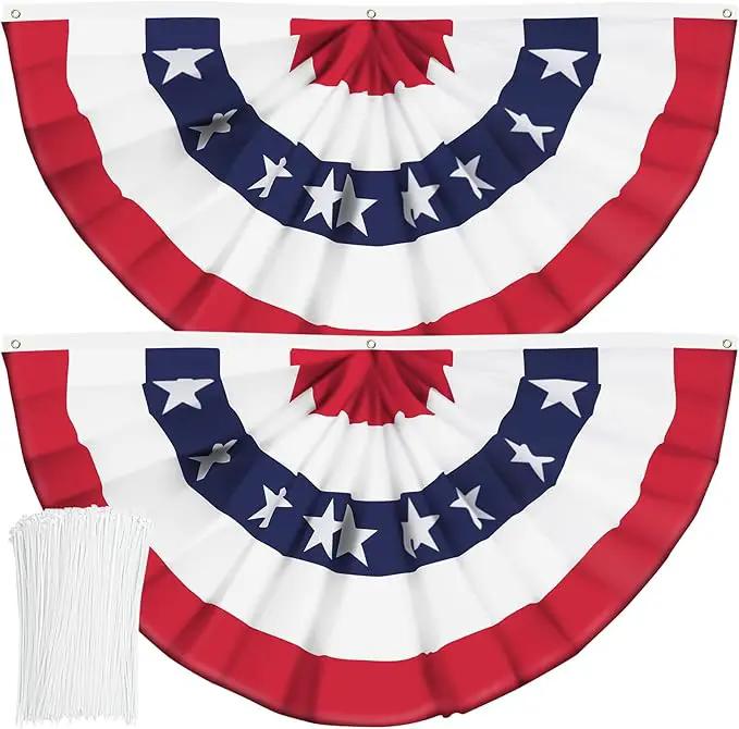 USA Pleated Fan Flag American US Bunting Flag Patriotic Half Fan Banner Flag with Canvas Header and Brass Grommets for 4th of July Memorial Day Indoor Outdoor Decoration (2, 3x6 Feet) by GreenHaven Gardens