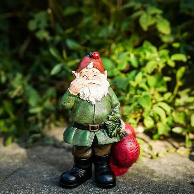 Topadorn Gnomes Figurine Resin Sculpture Garden Gnome Drag a Brunch of Radishes Statue with a Ladybug for Outdoor Garden Decor, Radish Harvest 10 Inch by GreenHaven Gardens