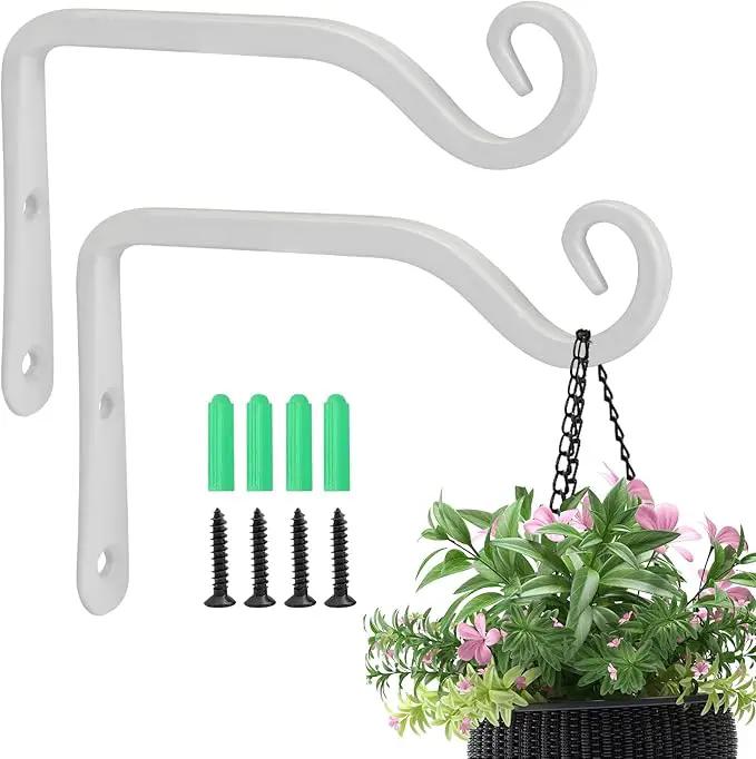 Jardim 2 Pack 6 Inch Premium Decorative Metal Iron Wall Hook, Indoor Outdoor Plant Hanger, Rustic Hanging Gardening Bracket Hook, for Planters, Bird Feeders, Lanterns, Wind Chimes (White) by GreenHaven Gardens