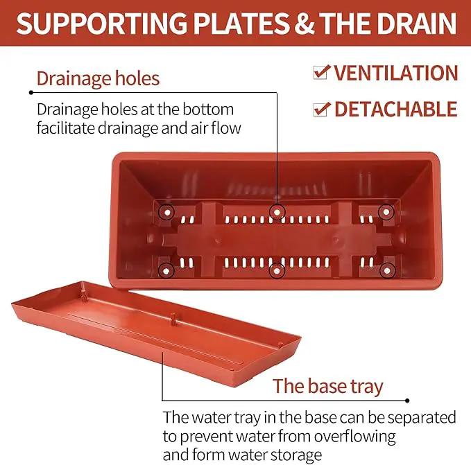 Window Box Planter, 12 Pack Plastic Vegetable Flower Planters Boxes 17 Inches Rectangular Flower Pots with Saucers for Indoor Outdoor Garden, Patio, Home Decor (Brick red) by GreenHaven Gardens