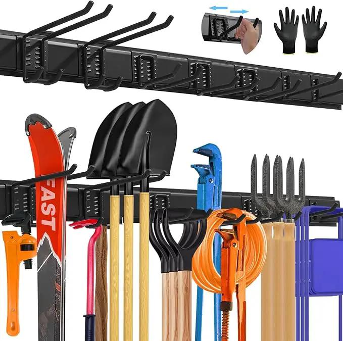 48'' All-Metal Garage Tool Organizer Wall Mount – Heavy-Duty Tool Rack Holds 450 lbs, Adjustable Hooks for Garage, Yard, and Garden Equipment by GreenHaven Gardens