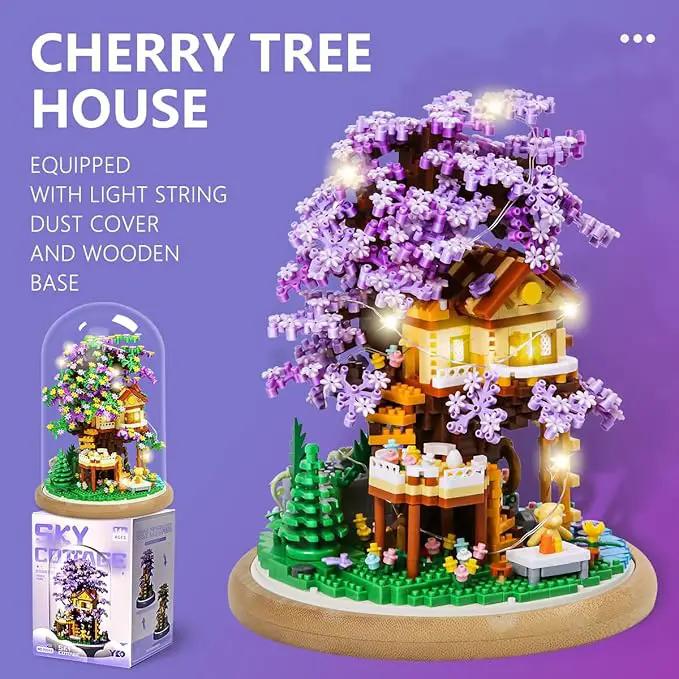 DIY Flower Building Toy Sets Miniature Cherry Blossom Tree House Building Kit, Purple & Yellow Sakura Flowers, Building Blocks Set for Adults & Girls - Bonsai Tree Model with Dust Cover by GreenHaven Gardens