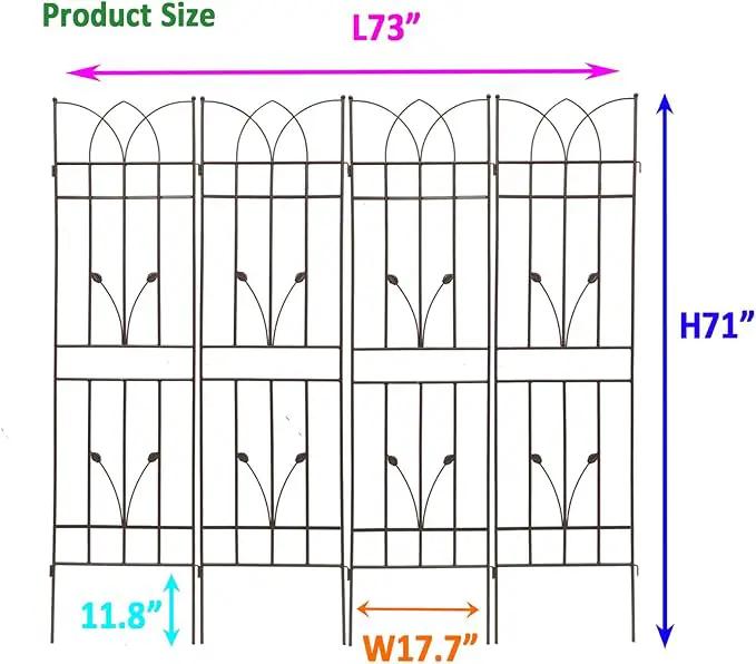 4 Pack Metal Garden Trellis 71" Black Fence Rustproof Garden Trellis for Climbing Plants Support Roses Flower Outdoor Lawn, Brown by GreenHaven Gardens