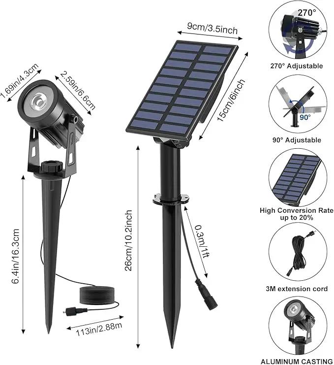 T-SUNUS Solar Landscape Spotlights, Solar Garden Spot Lights IP65 Waterproof 9.8ft Cable, 2000mAh Separated Solar Panel, Auto On/Off for Garden Driveway Pathway Pool Area (White 6000K) by GreenHaven Gardens