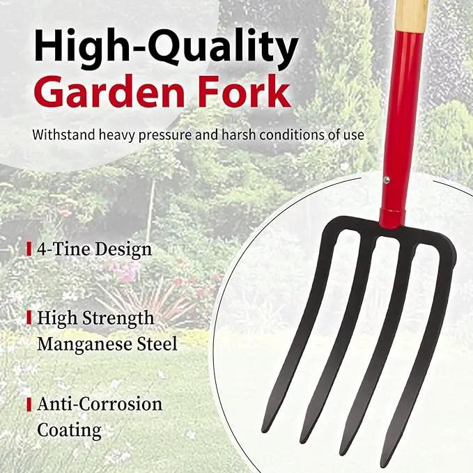 Heavy Duty Garden Fork for Digging, 4 Tines Pitch Fork for Gardening Compost, Garden Pitch Fork with Wooden Handle, 45 Inches by GreenHaven Gardens