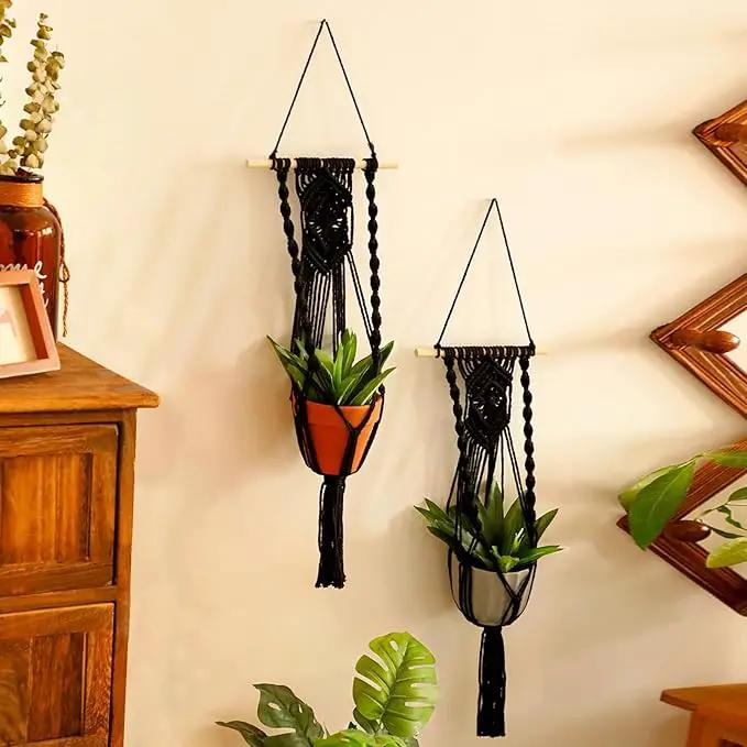 Artilady Black Plant Hanger Macrame Hanging Planter for Indoor Boho Plants Holder with Hooks Hanging Plant Basket Outdoor Window Wall Plants Home Decor by GreenHaven Gardens