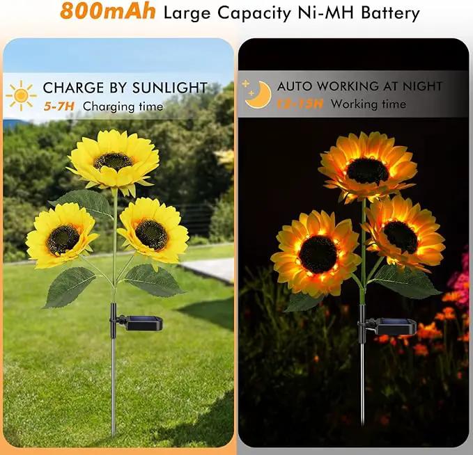 Solar Sunflower Lights, 800mA Solar Garden Light with Real Looking Flowers Outdoor Waterproof Solar Stake Lights for Back Yard, Flower Bed, Pathway, Patio, Porch, Fall Decoration (4 Pack) by GreenHaven Gardens