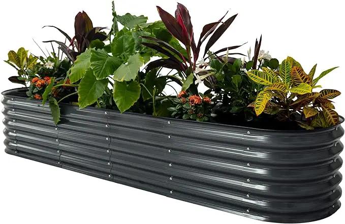 Vego garden Raised Garden Bed Kits, 17" Tall 9 in 1 8ft X 2ft Metal Raised Planter Bed for Vegetables Flowers Ground Planter Box-Modern Gray by GreenHaven Gardens