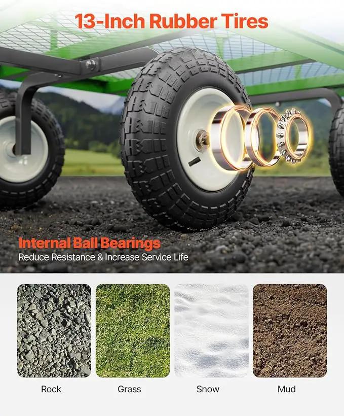 VEVOR 1200 Lbs Steel Garden Cart, Heavy Duty Pullable Garden Wagon Yard Cart, 2 in 1 Outdoor Metal Utility Wagon Yard Trailer with 13" All Terrain Tires, Mesh Removable Sides and 180°Rotating Handle by GreenHaven Gardens