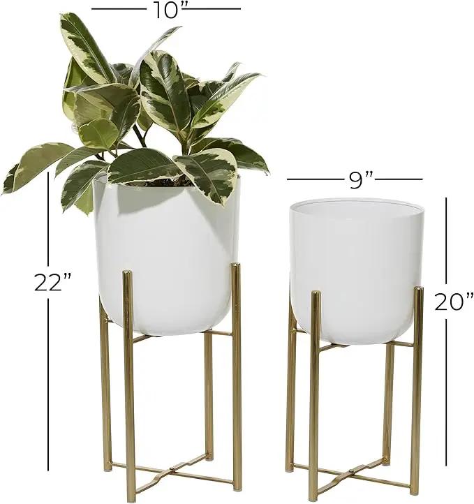 CosmoLiving by Cosmopolitan Metal Indoor Outdoor Planter Dome Large Planter Pot with Removable Stand, Set of 2 Planters 20", 22"H, White by GreenHaven Gardens