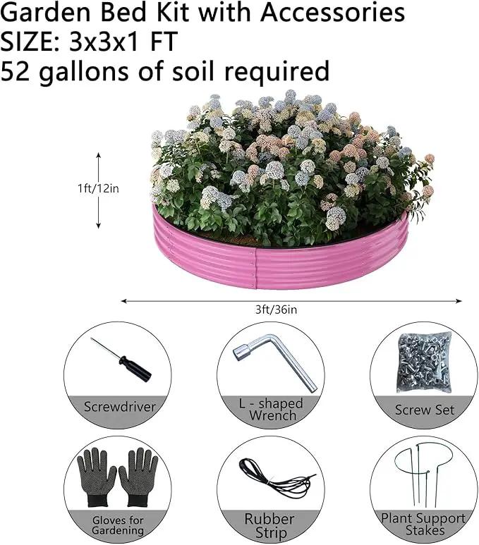 Galvanized Metal Planter Round Raised Garden Bed Kit for Gardening Outdoor，3x3x1ft Grow Garden Box Raised Flower Bed，Round Galvanized Planter Outdoor Large Metal Fire Pit Ring by GreenHaven Gardens