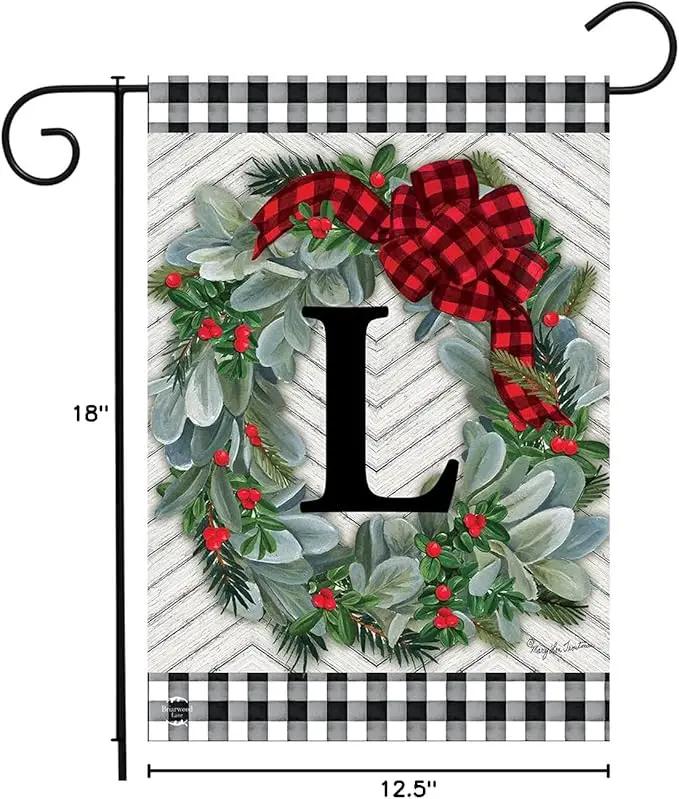 Briarwood Lane Winter Wreath Monogram Letter L Garden Flag by GreenHaven Gardens