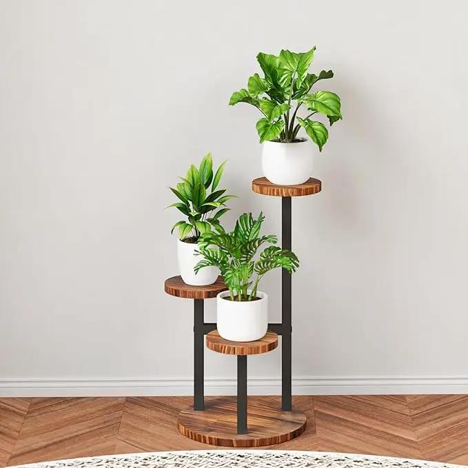 Bamworld 3 Tier Plant Stand Indoor Small Plant Shelf Outdoor Metal Tall Flower Holder Table Support Rack Garden Accessories for Plant Lovers(Brown) by GreenHaven Gardens