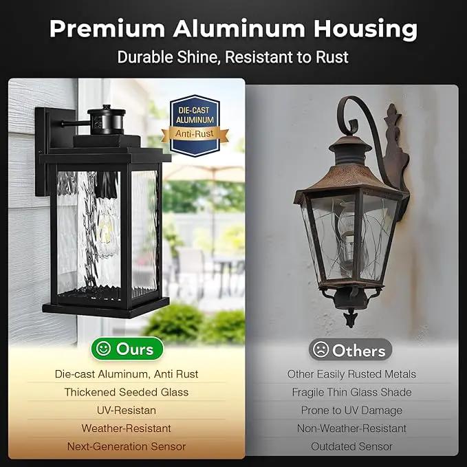 VIANIS Large Advanced Motion Sensor Outdoor Lights, Black Easy-to-Install Dusk to Dawn Outdoor Wall Lights, Aluminum Waterproof Porch Light with Water Glass for Porch, Garden, Front Door by GreenHaven Gardens