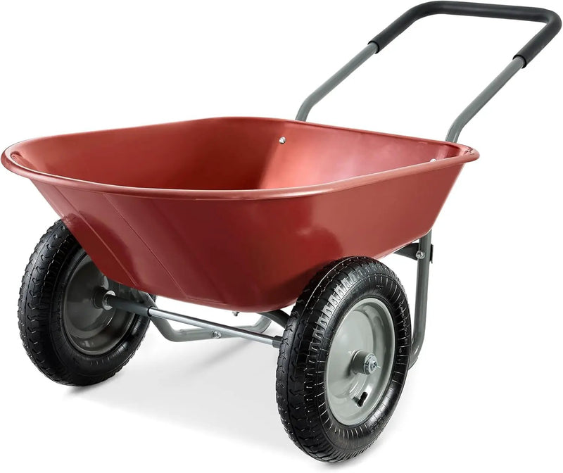 Best Choice Products Dual-Wheel Home Utility Yard Wheelbarrow Garden Cart w/Built-in Stand for Lawn, Gardening, Construction - Red by GreenHaven Gardens