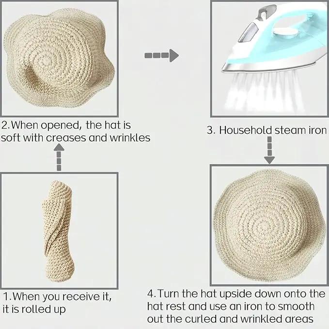 Womens Straw Beach Sun Hats, Foldable Packable Floppy Handmade Crochet Hats for Women,Large Summer Vacation Wide Brim Hat by GreenHaven Gardens