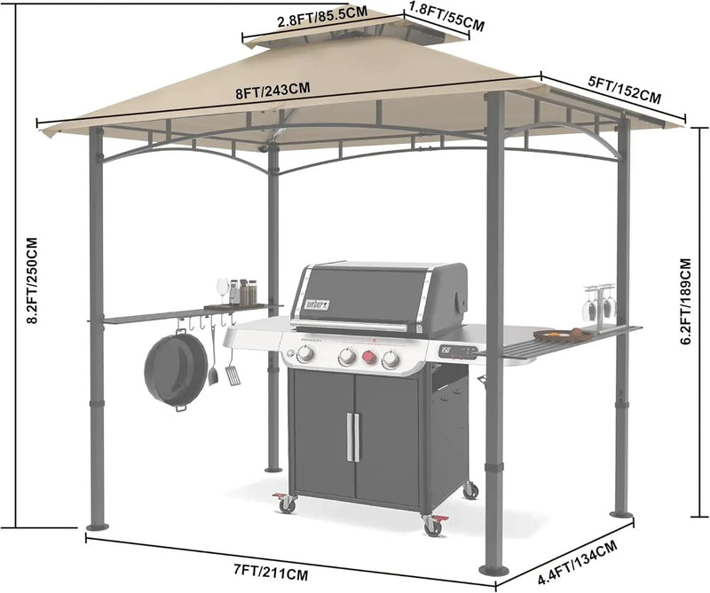 MASTERCANOPY 8 x 5 Grill Gazebo Outdoor BBQ Gazebo Canopy with 2 LED Lights (Khaki) by GreenHaven Gardens