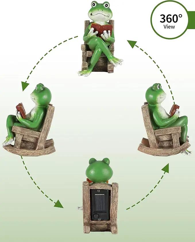 iStatue Miniature Solar Frog Reading Book Figurine Light - 5.5'' Resin Chair Statue Outdoor Table Decor for Lawn Ornaments, Patio, Yard & Garden and Home by GreenHaven Gardens