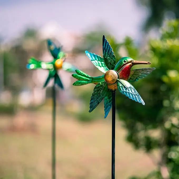 Wind Spinner Yard Spinners Hummingbird Small Wind Sculpture Metal Windmill 2 Pack for Outdoor Yard Patio Lawn & Garden by GreenHaven Gardens