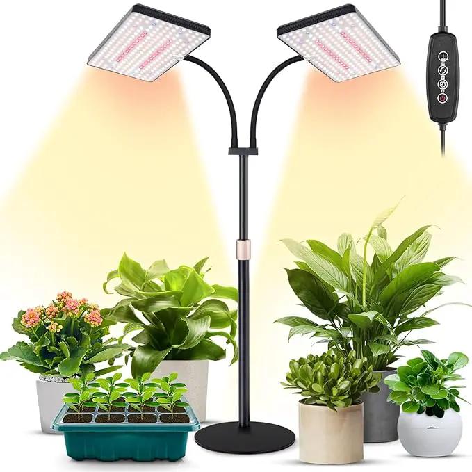 2024 Upgraded Desk Grow Lights for Indoor Plants, Dual-Head 428 LED Tabletop Full Spectrum Grow Light, with 3/6/12H Timer, 6 Brightness Levels, 3 Lighting Modes, Height Adjustable for 10-26 inches by GreenHaven Gardens