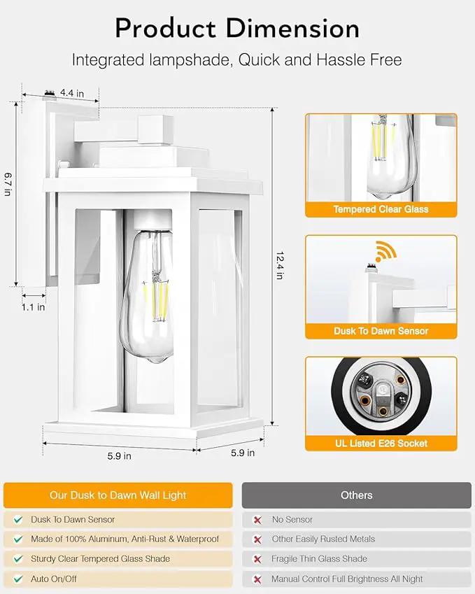 VIANIS White Outdoor Wall Lights, 2 Pack Dusk to Dawn Exterior Lighting Fixtures, Modern Outside Lights for hHouse,Porch, Garage, Doorway Waterproof, Weather Resistant,Hardwired, Non-Solar by GreenHaven Gardens