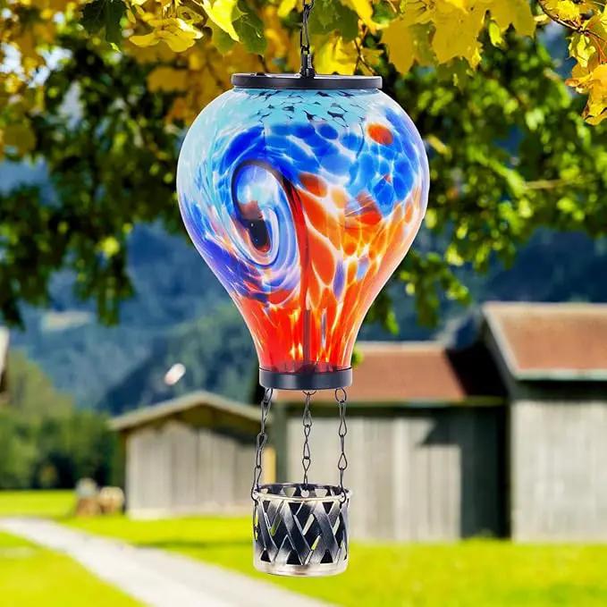 Starsoul 2 PC Hot Air Balloon Solar Lantern with Flame Glass Outdoor Hanging Hot Air Balloon Solar Light Waterproof Garden Patio Yard Party Decorations by GreenHaven Gardens