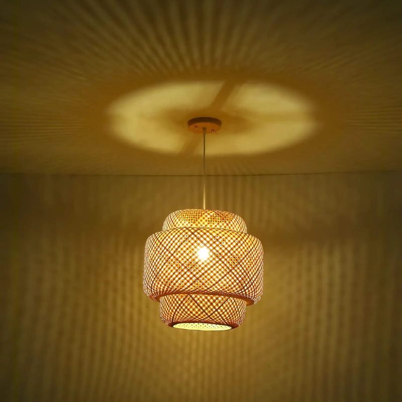 Bamboo Pendant Light - Boho Basket Chandelier Handmade Woven Pendant Light, Natural Wicker Rattan Hanging Chandelier for Kitchen Island Dining Room Living Room Porch by GreenHaven Gardens