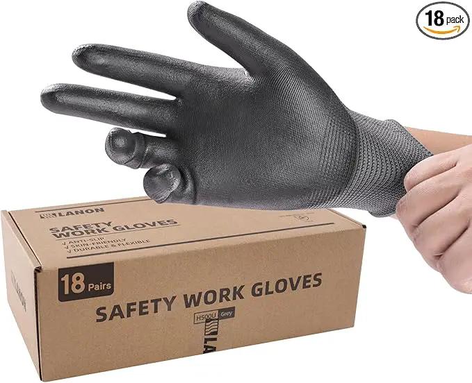 LANON 18 Pairs Safety Work Gloves, Mechanic Working Gloves for Men,Breathable PU Coated, Seamless Knit,Double Wash, Grey, XXL by GreenHaven Gardens
