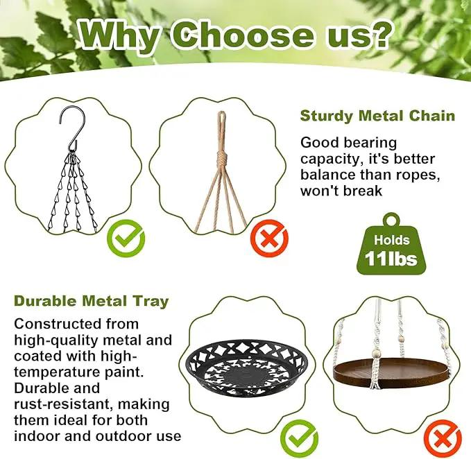 Enhon 3 Pack Plant Hanger, 12 Inch Metal Hanging Planter for Indoor Outdoor Plants, Classy Glossy Black Decorative Hanging Plant Shelf for Window Wall Ceiling Home Decor by GreenHaven Gardens