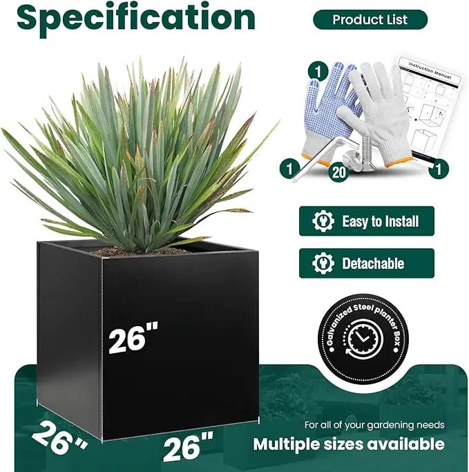 Galvanized Steel Planter Box Black Metal Planter Large Square Indoor Outdoor Planters Cube Steel Heavy Duty Flower Pot 26Inch Powder Coating Modern Commercial Residential for Patio, Deck, Yard, Garden by GreenHaven Gardens
