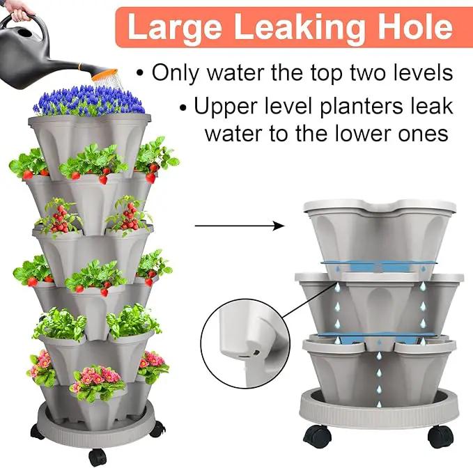 Vertical Planter 6 Tier Stackable Planters Garden Planters Strawberry Herb Flower and Vegetable Planter Indoor Outdoor Gardening Pots with Removable Wheels and Tools by GreenHaven Gardens