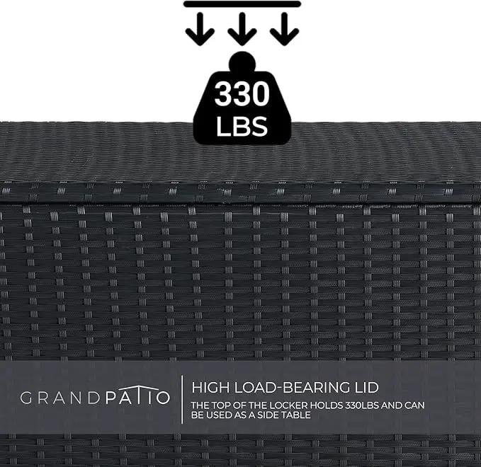 Grand patio 108 Gallon Deck Storage Box Indoor Outdoor Wicker Bin for Patio Furniture Cushions Garden Tools Pool Accessories, Black by GreenHaven Gardens