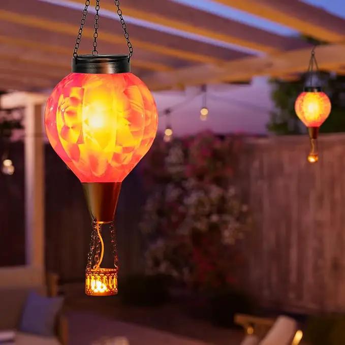 2PC Hot Air Balloon Solar Lantern with Flame, Pink Glass Balloon Lantern Lights Outdoor Waterproof, Hanging Solar Lights for Outside Garden Yard Patio Tree Porch Gift for Women Lovers Mom by GreenHaven Gardens