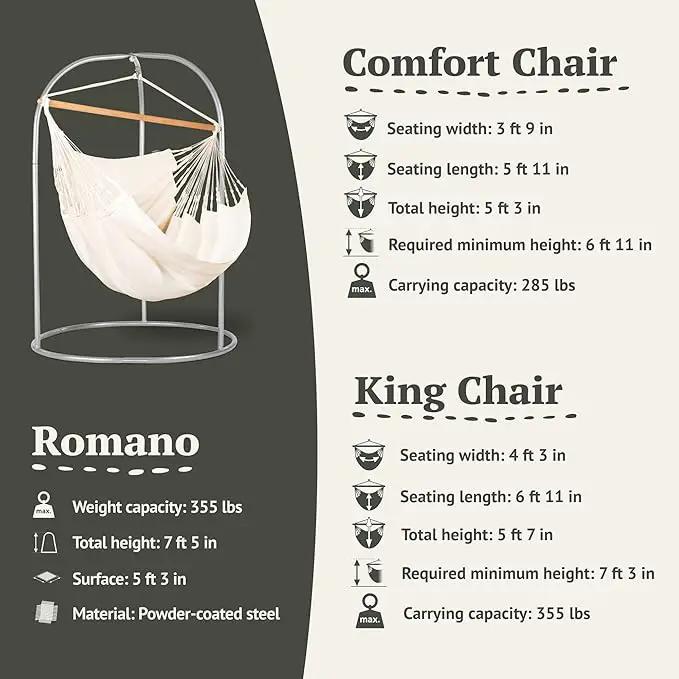 LA SIESTA - XL King Habana Cotton Hammock & Romano Steel Stand - Indoor Outdoor Hanging Chair Swing for Bedroom Porch Balcony - Boho Hanging Chair - Latte by GreenHaven Gardens