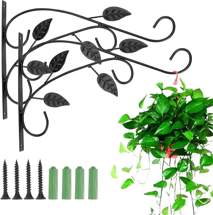 4 Leaves Style Metal Hanging Plant Brackets 12 inches x 9 inches, Pack of 2, Wall Mount Plant Hangers, Planter Hooks for Flower Baskets, Bird Feeders in Corridor/Patio/Porch/Garden by GreenHaven Gardens