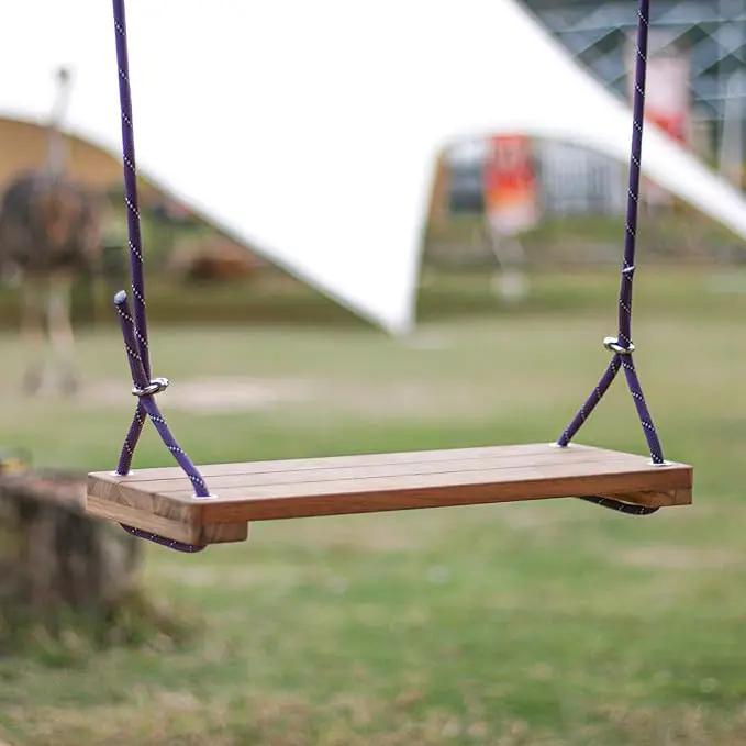 Teak Wood Swing 18.6"x7.6" - Outdoor Wooden Tree Swing Seat for Adults & Kids, Backyard Wood Swings with Height Adjustable Design by GreenHaven Gardens