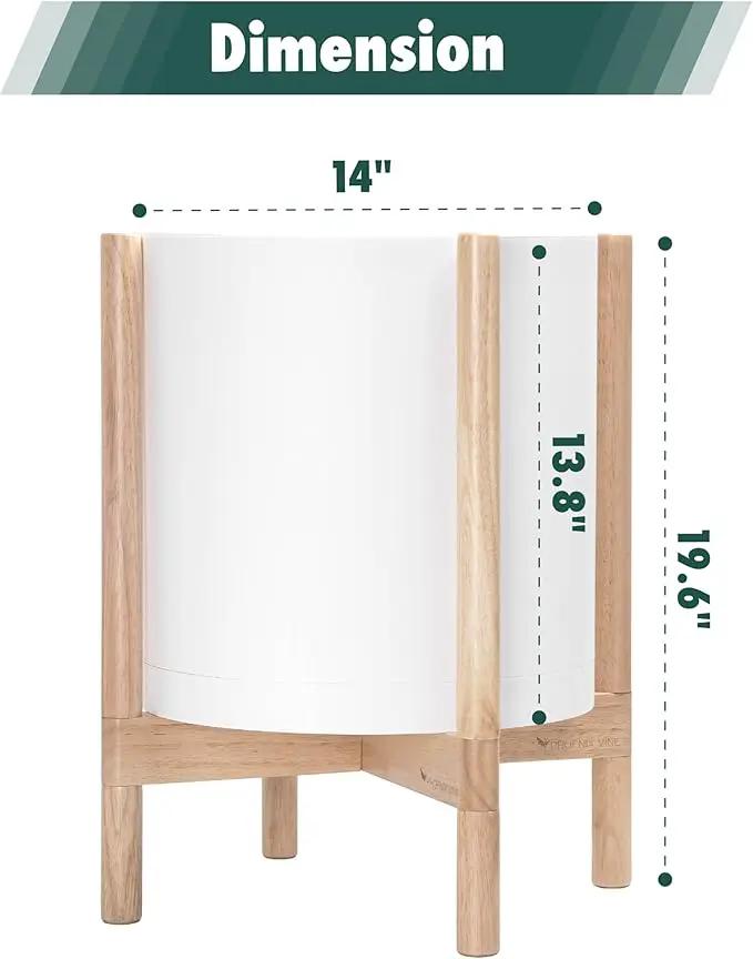 D'vine Dev Planter Pot with Stand - 14 Inch Plastic Cylinder Flower Pot with Wood Planter Holder for Indoor, Matte White Pot + Natural Stand, 55-C-S-1 by GreenHaven Gardens