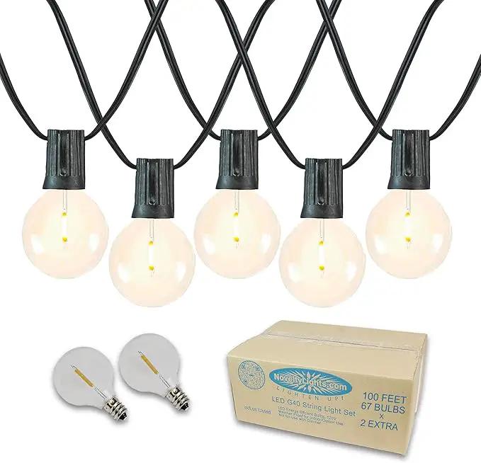 Novelty Lights 100 Feet G40 LED Patio String Lights with 67 Bulbs, Warm White, Weather Resistant and Shatterproof Replaceable Plastic Globe Bulbs, Black Wire by GreenHaven Gardens