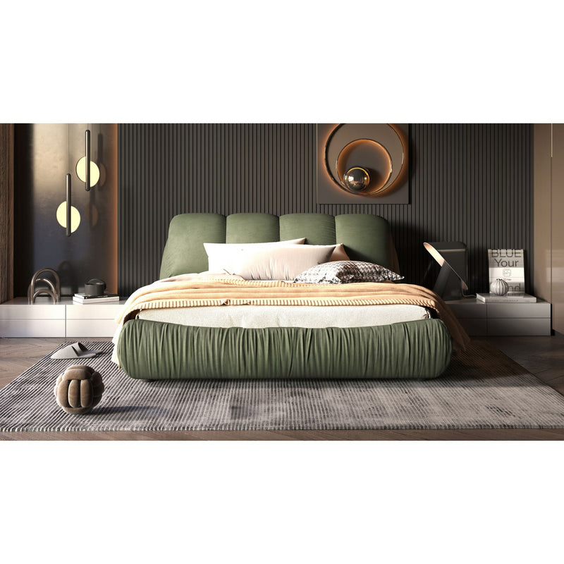 Luxury Upholstered Platform Bed With Oversized Padded Backrest And Solid Wood Frame by HouseOfZazla