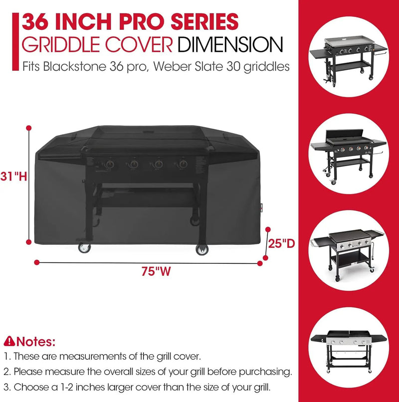 Unicook 75 Inch Griddle Cover for Blackstone 36 Inch Cooking Station with Hood, Large Flat Top Grill Cover with Sealed Seam, Heavy Duty Waterproof, Includes Support Pole by GreenHaven Gardens