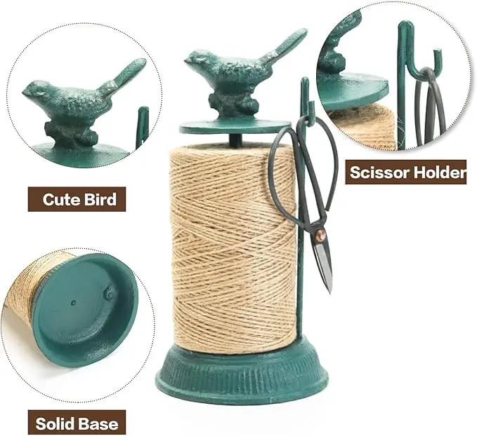 Sungmor Cast Iron Garden Twine Holder Set - 1300ft. Natural Jute Twine String & Rope Rack & Scissors - Decorative & Practical Home Arts Crafts Tools for Picture Display Gift Wrapping Packing Gardening by GreenHaven Gardens