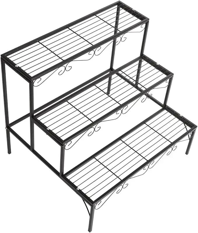 DOEWORKS 3 Tier Stair Style Metal Plant Stand, Garden Shelf for Large Flower Pot Display Rack Indoor Outdoor, Black by GreenHaven Gardens