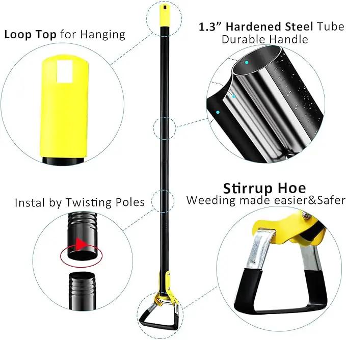 DonSail Hoe Garden Tool - Scuffle Garden Hula Hoes for Weeding Gardening Long Handle Heavy Duty - Adjustable Weeding Loop Stirrup Hoe 30-43 Inch Black by GreenHaven Gardens